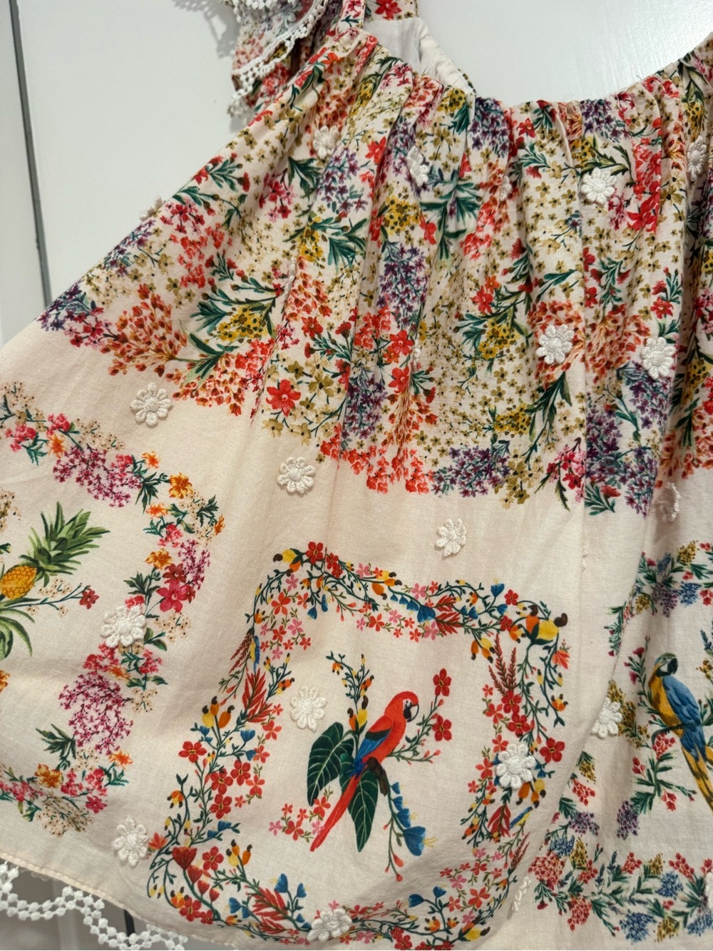 Farm Rio Delicate Forest Scarves Square Neck Embroidered Blouse - Picture 4 of 6